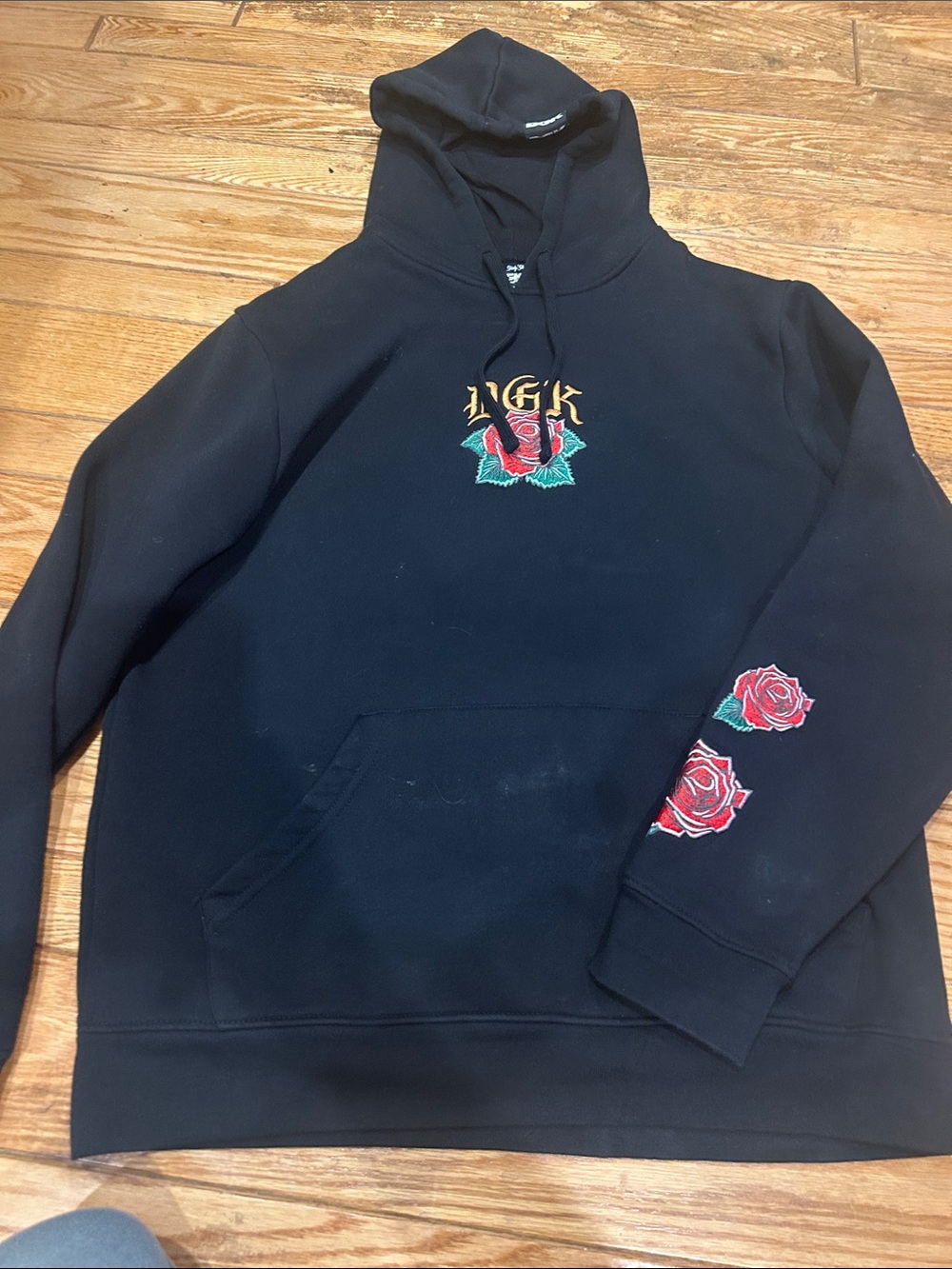DGK Black Hoodie with Red Rose Embroidery